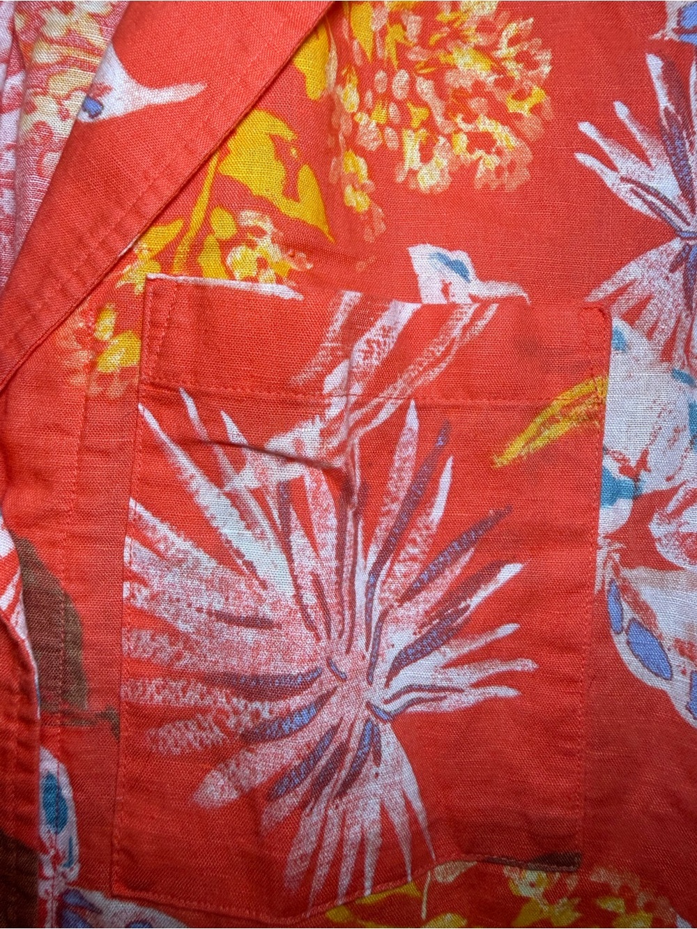 Gap Woman’s XL Camp Shirt Bright Orange Yellow Floral Linen Classic Tropical - Picture 3 of 9